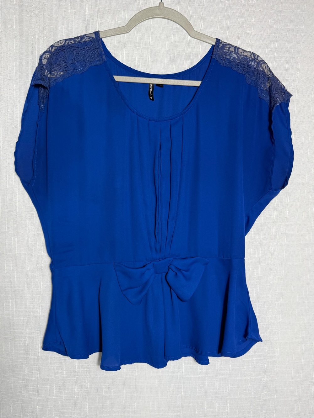 HeartSoul Royal Blue Lace-Shoulder Bow-Front Blouse